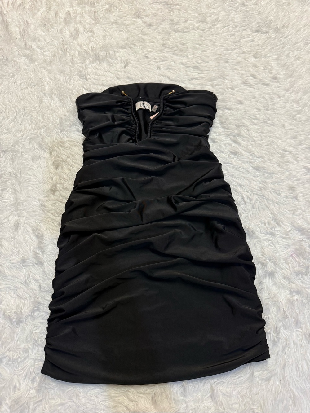 Oh Polly Socorra Ruched Hardware Detail Strapless Mini Dress in Black - Picture 11 of 16